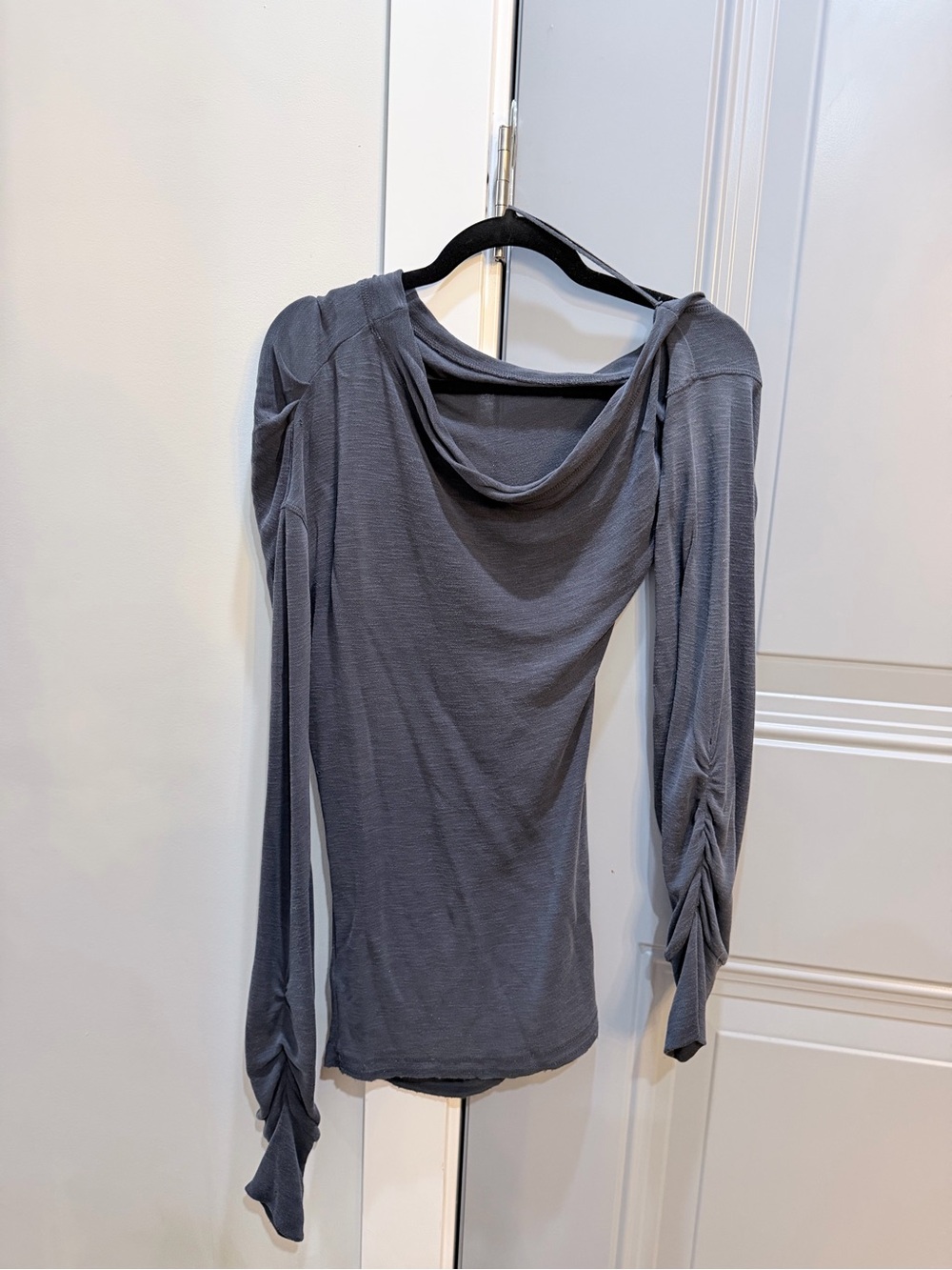 Women's Slate Gray Long-Sleeve Draped Neck Top